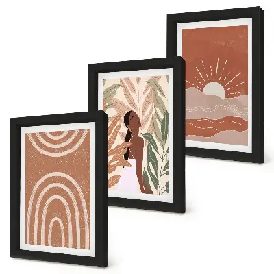 Billedvæg med boho abstrakte former og illustrationer