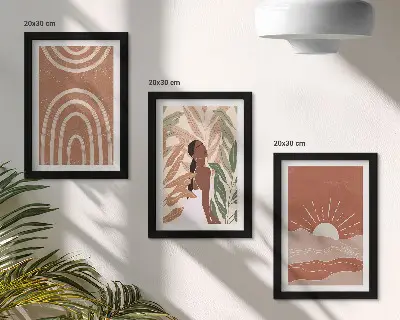 Billedvæg med boho abstrakte former og illustrationer