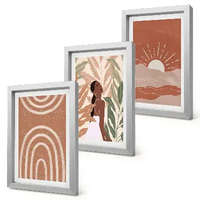 Billedvæg med boho abstrakte former og illustrationer