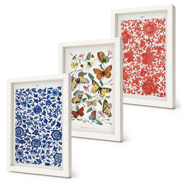 Moderne billedsæt Vintage plakater med blomster, sommerfugle og ornamenter