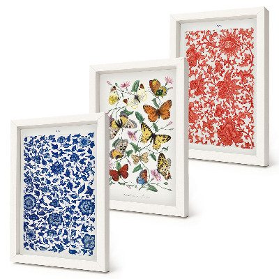 Moderne billedsæt Vintage plakater med blomster, sommerfugle og ornamenter
