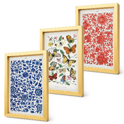 Moderne billedsæt Vintage plakater med blomster, sommerfugle og ornamenter