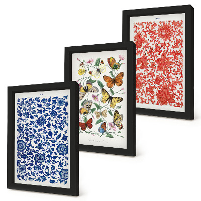 Moderne billedsæt Vintage plakater med blomster, sommerfugle og ornamenter