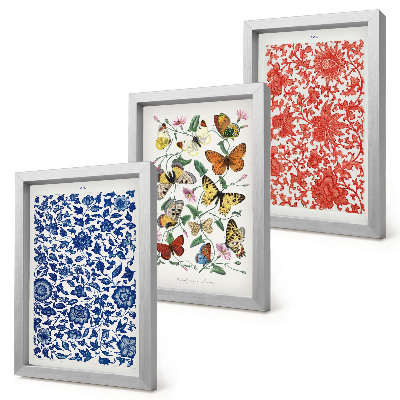 Moderne billedsæt Vintage plakater med blomster, sommerfugle og ornamenter