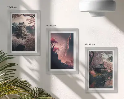 Moderne billedsæt japanske bjerglandskaber med fantasitema
