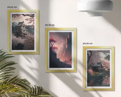 Moderne billedsæt japanske bjerglandskaber med fantasitema