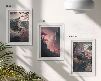 Moderne billedsæt japanske bjerglandskaber med fantasitema