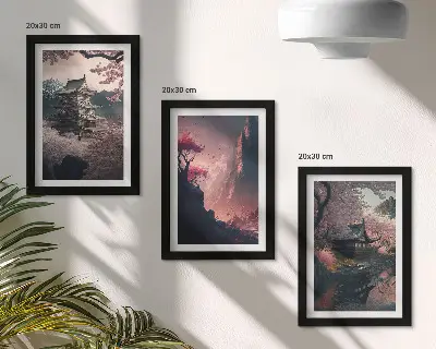 Moderne billedsæt japanske bjerglandskaber med fantasitema