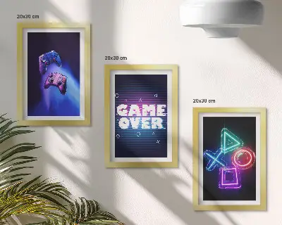 Gamepads med Game Over-ikoner pakke med billeder og rammer