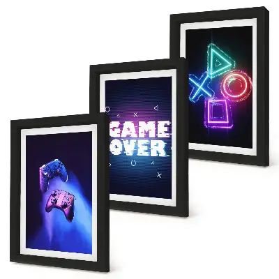 Gamepads med Game Over-ikoner pakke med billeder og rammer