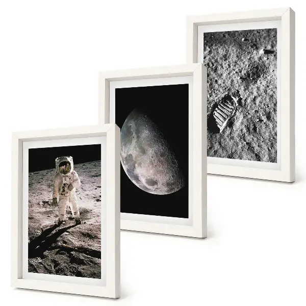 Moderne billedsæt fotografi af astronaut på månefodaftryk