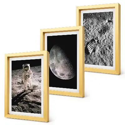 Moderne billedsæt fotografi af astronaut på månefodaftryk