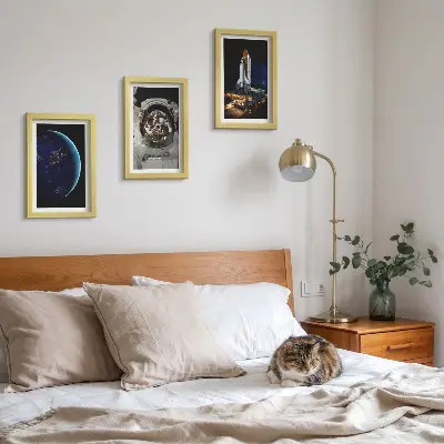 Billedvæg med motiver af Jorden, astronaut og raket