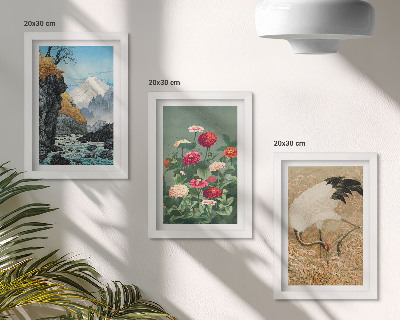 Billedvæg Bjerge i landskabet, flod, blomster og traner i græsset