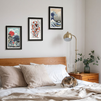 Pakke med billeder og rammer Illustrationer af fiskebjerge og den store bølge ud for Kanagawa, japansk stil