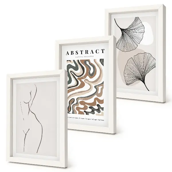Billedvæg med abstrakt plakat i boho-stil med feminine former og blade