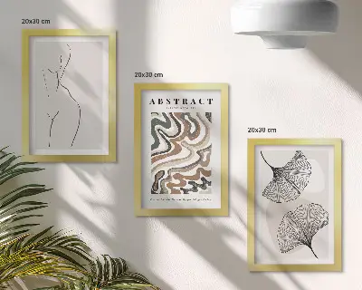 Billedvæg med abstrakt plakat i boho-stil med feminine former og blade