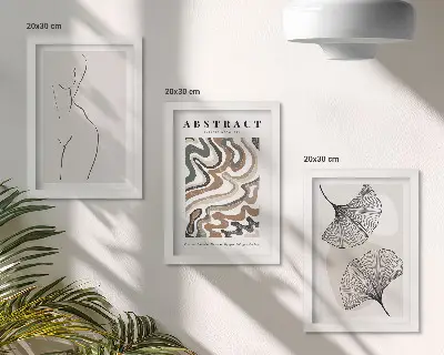 Billedvæg med abstrakt plakat i boho-stil med feminine former og blade