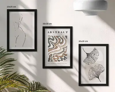 Billedvæg med abstrakt plakat i boho-stil med feminine former og blade