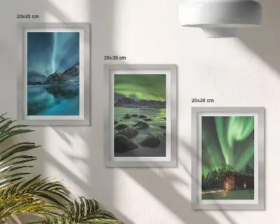 Billeder og rammer med vinterlandskaber nordlys over bjergene