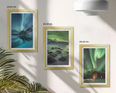 Billeder og rammer med vinterlandskaber nordlys over bjergene