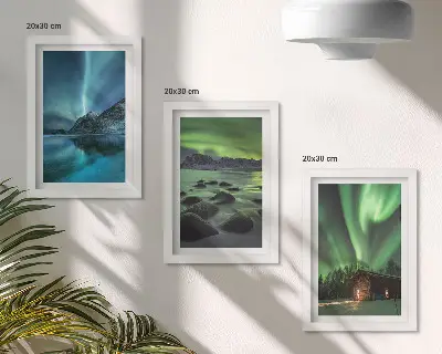 Billeder og rammer med vinterlandskaber nordlys over bjergene