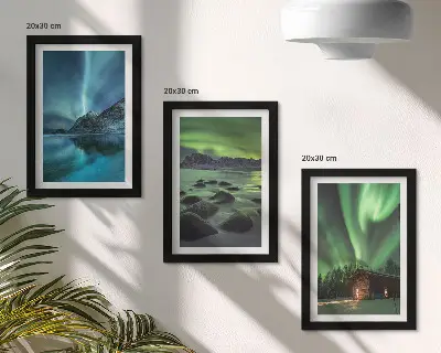Billeder og rammer med vinterlandskaber nordlys over bjergene