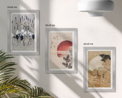 Billedvæg Japanske traneillustrationer landskab japandi