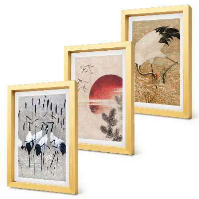 Billedvæg Japanske traneillustrationer landskab japandi