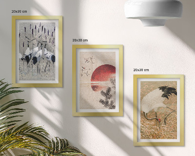 Billedvæg Japanske traneillustrationer landskab japandi