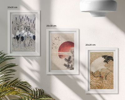 Billedvæg Japanske traneillustrationer landskab japandi
