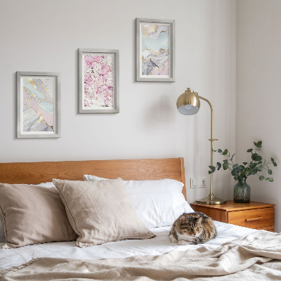 Pakke med billeder og rammer Lyserøde blomster med marmor- og pastelmønstre