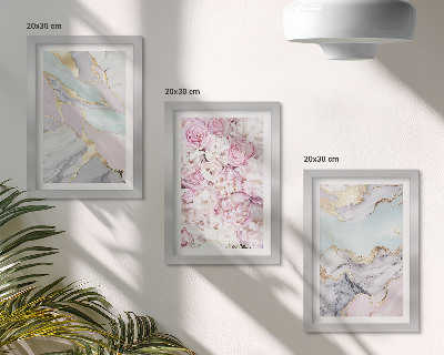 Pakke med billeder og rammer Lyserøde blomster med marmor- og pastelmønstre