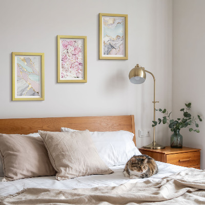 Pakke med billeder og rammer Lyserøde blomster med marmor- og pastelmønstre