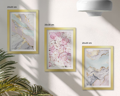 Pakke med billeder og rammer Lyserøde blomster med marmor- og pastelmønstre