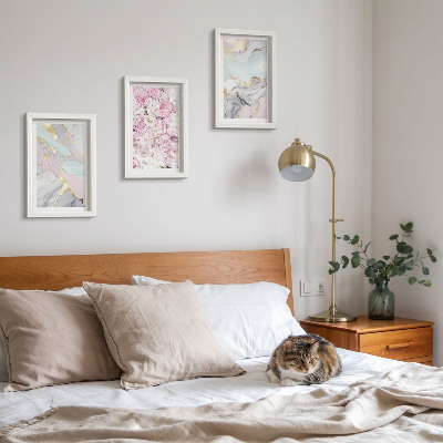 Pakke med billeder og rammer Lyserøde blomster med marmor- og pastelmønstre