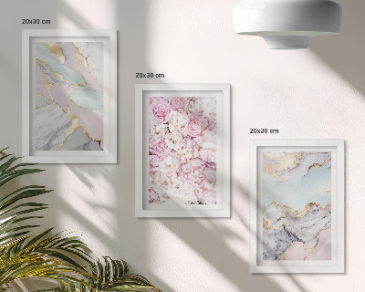 Pakke med billeder og rammer Lyserøde blomster med marmor- og pastelmønstre