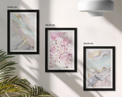 Pakke med billeder og rammer Lyserøde blomster med marmor- og pastelmønstre
