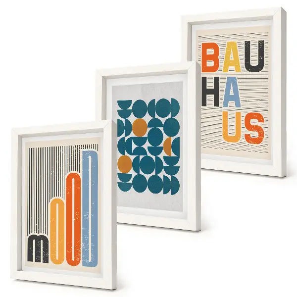 Plakater med geometriske mønstre i Bauhaus-stil pakke med billeder og rammer