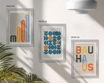 Plakater med geometriske mønstre i Bauhaus-stil pakke med billeder og rammer