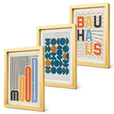 Plakater med geometriske mønstre i Bauhaus-stil pakke med billeder og rammer