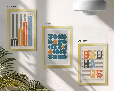 Plakater med geometriske mønstre i Bauhaus-stil pakke med billeder og rammer