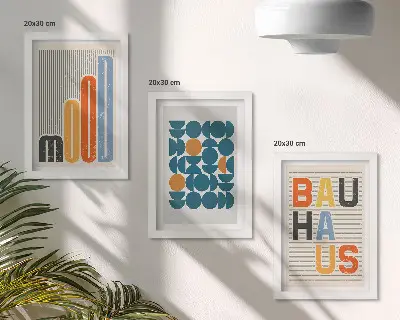 Plakater med geometriske mønstre i Bauhaus-stil pakke med billeder og rammer