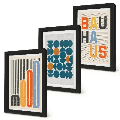 Plakater med geometriske mønstre i Bauhaus-stil pakke med billeder og rammer