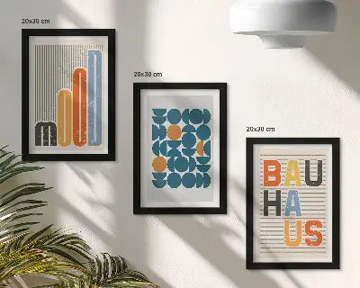 Plakater med geometriske mønstre i Bauhaus-stil pakke med billeder og rammer