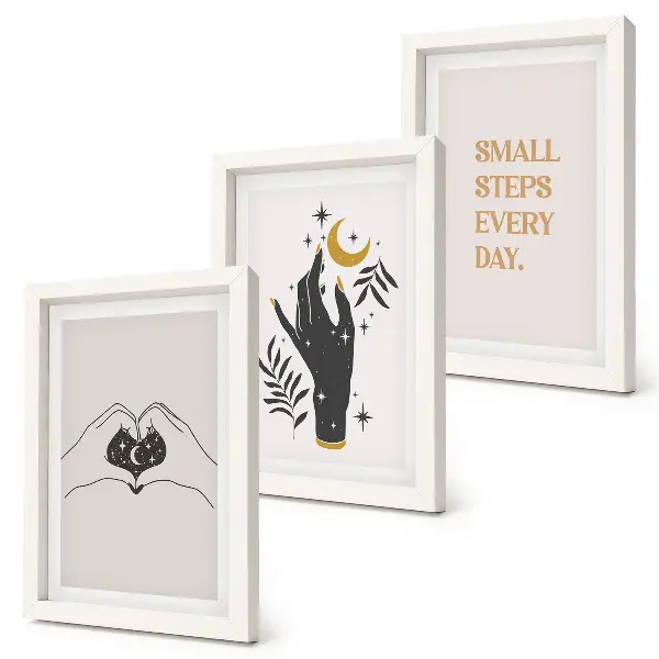 Pakke med illustrationer og rammer minimalistiske med inspirerende boho-tekst