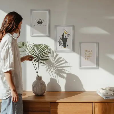 Pakke med illustrationer og rammer minimalistiske med inspirerende boho-tekst