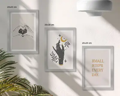Pakke med illustrationer og rammer minimalistiske med inspirerende boho-tekst