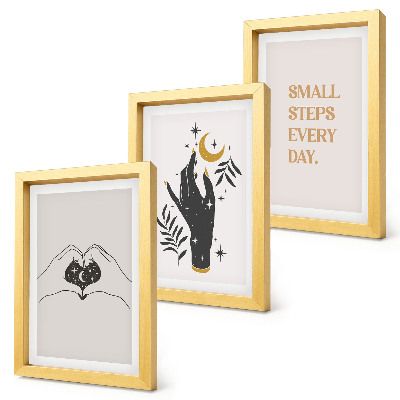 Pakke med billeder og rammer Minimalistiske illustrationer inspirerende boho tekst