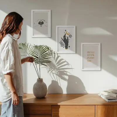 Pakke med illustrationer og rammer minimalistiske med inspirerende boho-tekst